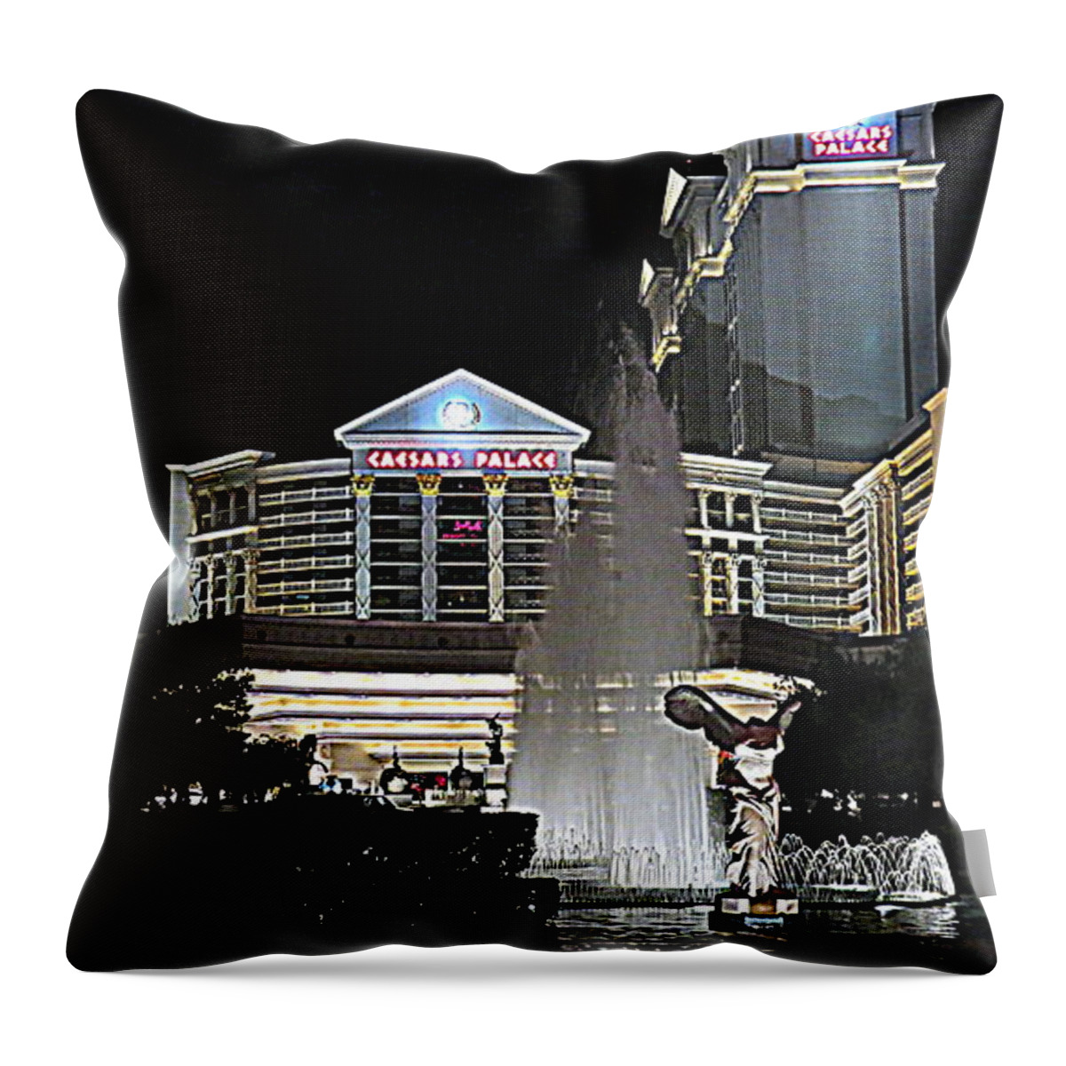 Night-shot Throw Pillow featuring the photograph Caesars Palace by Kay Novy