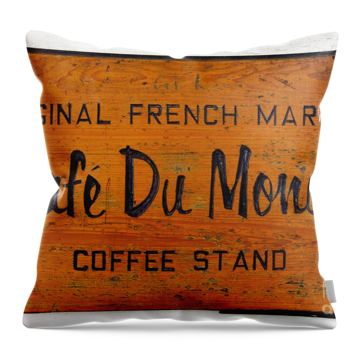 America Throw Pillow featuring the photograph Cafe Du Monde Sign in New Orleans Louisiana by Paul Velgos