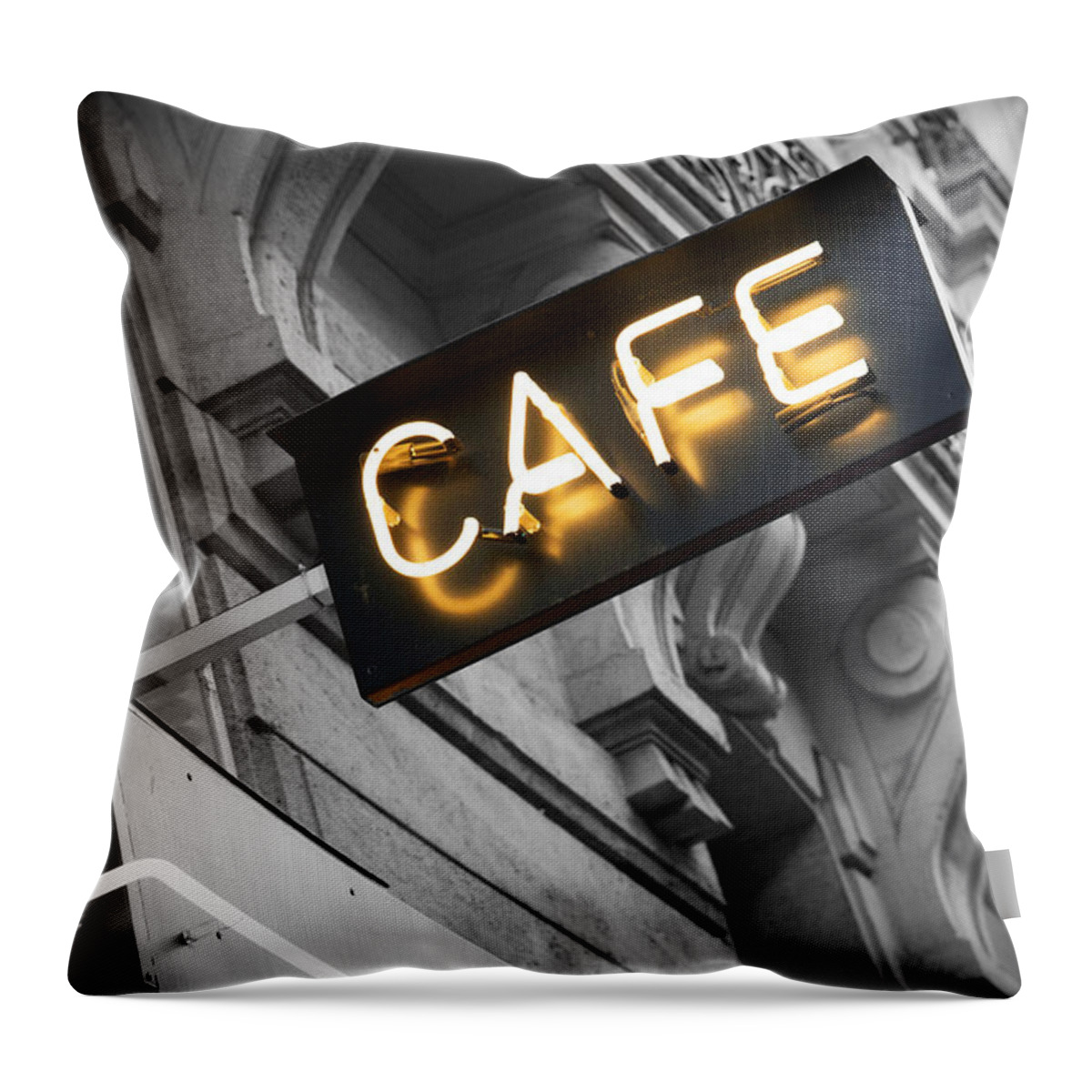 Cafe Throw Pillow featuring the photograph Cafe sign by Chevy Fleet