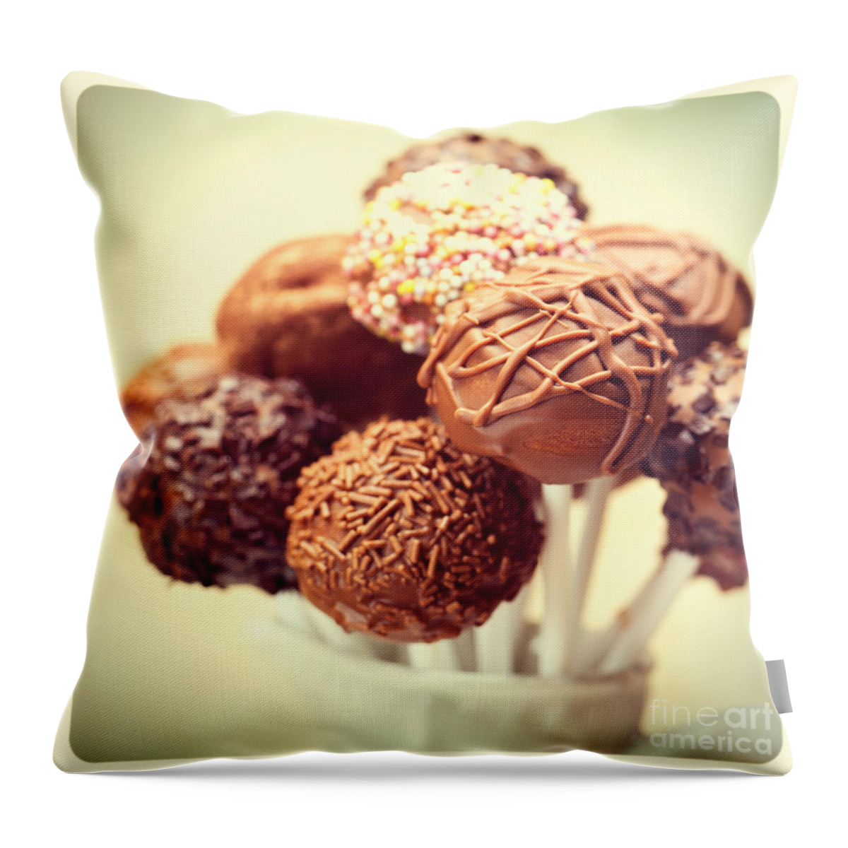 Cake Throw Pillow featuring the photograph Cake pops retro photo by Jane Rix