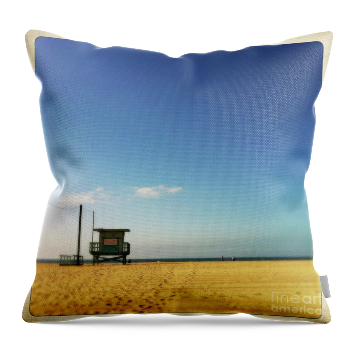 Tranquility Throw Pillow featuring the photograph California Lifeguard Tower by Denise Taylor
