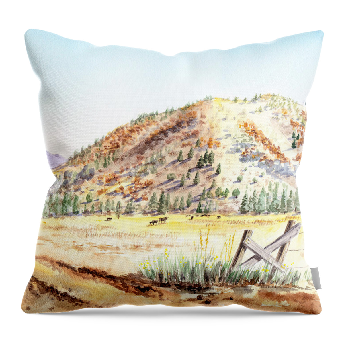 Mountain Throw Pillow featuring the painting Californian Landscape Saint John Ranch Bald Mountain View Shasta County by Irina Sztukowski