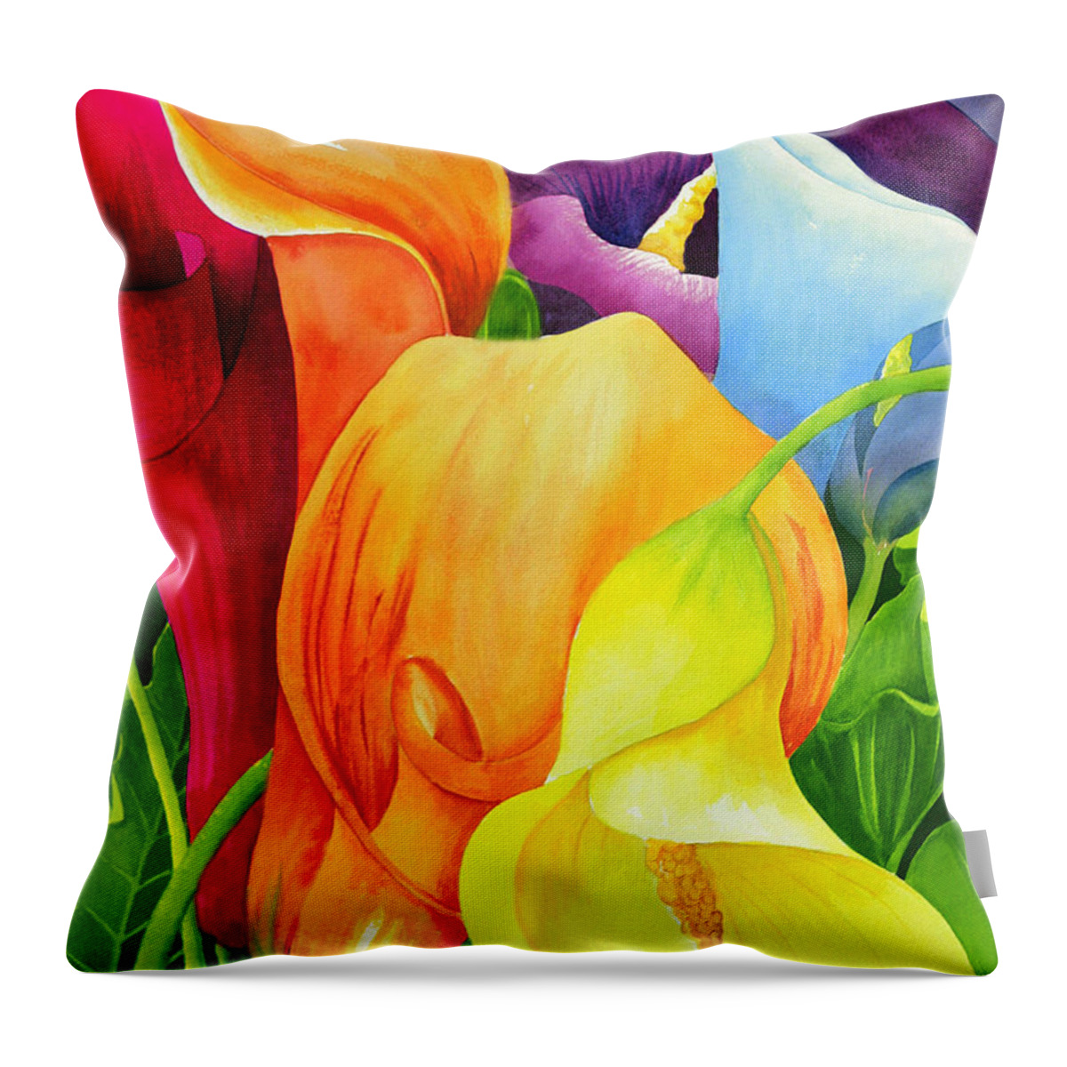 Flower Paintings Throw Pillow featuring the painting Calla Lily Rainbow by Janis Grau