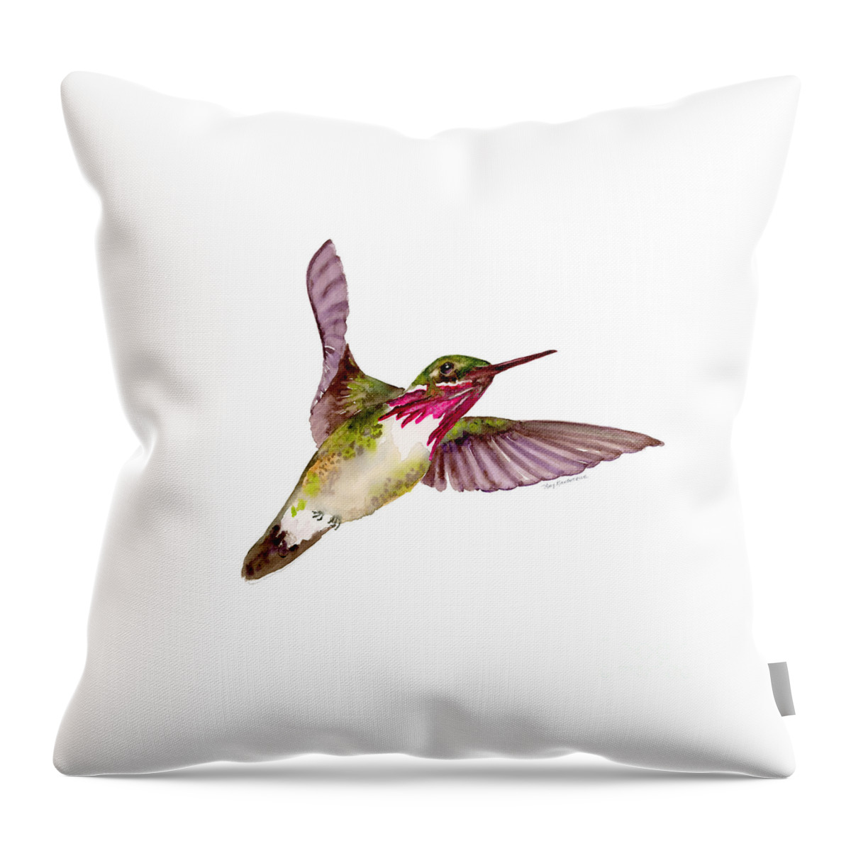 Bird Throw Pillow featuring the painting Calliope Hummingbird by Amy Kirkpatrick