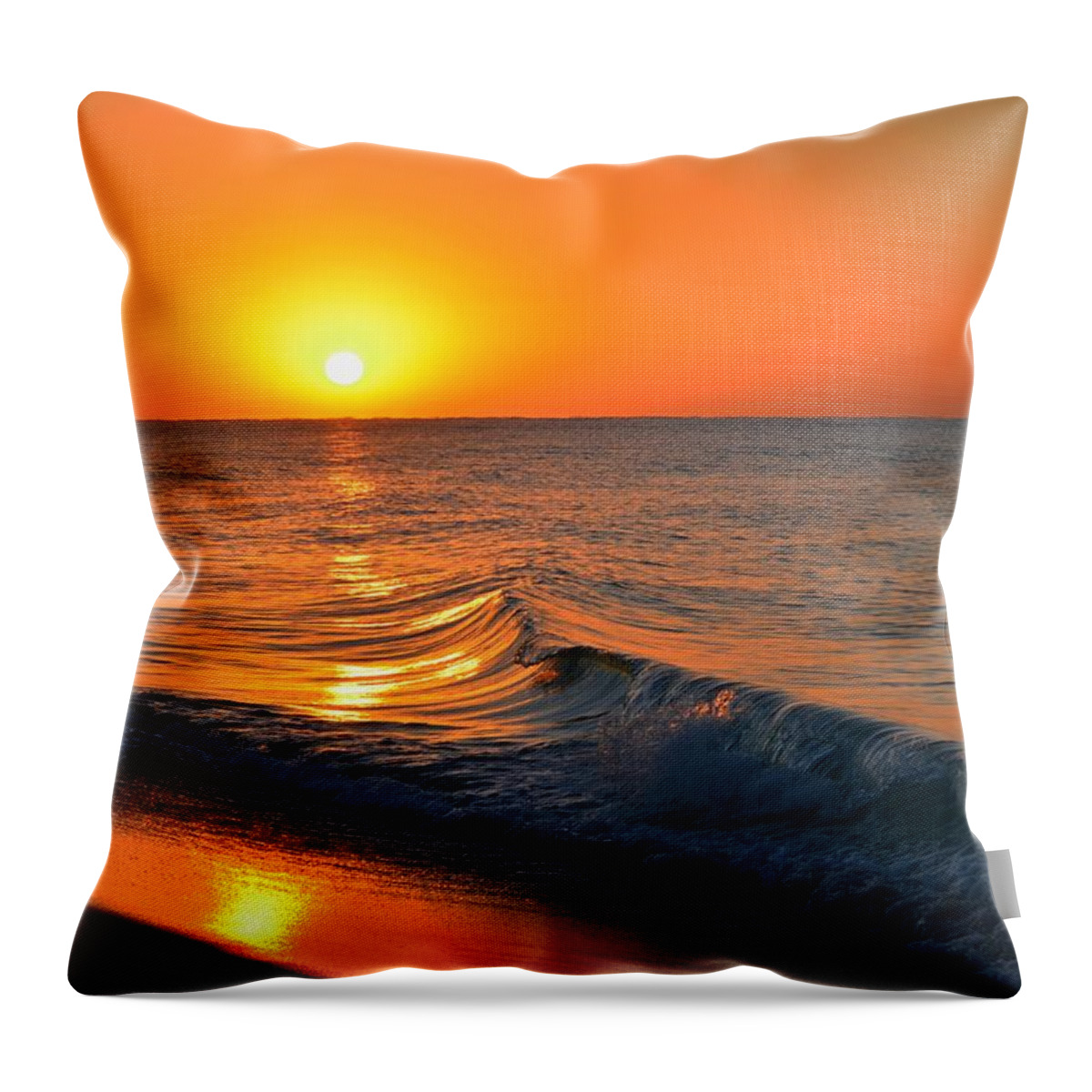 Calm Throw Pillow featuring the photograph Calm and Clear Sunrise on Navarre Beach with Small Perfect Wave by Jeff at JSJ Photography