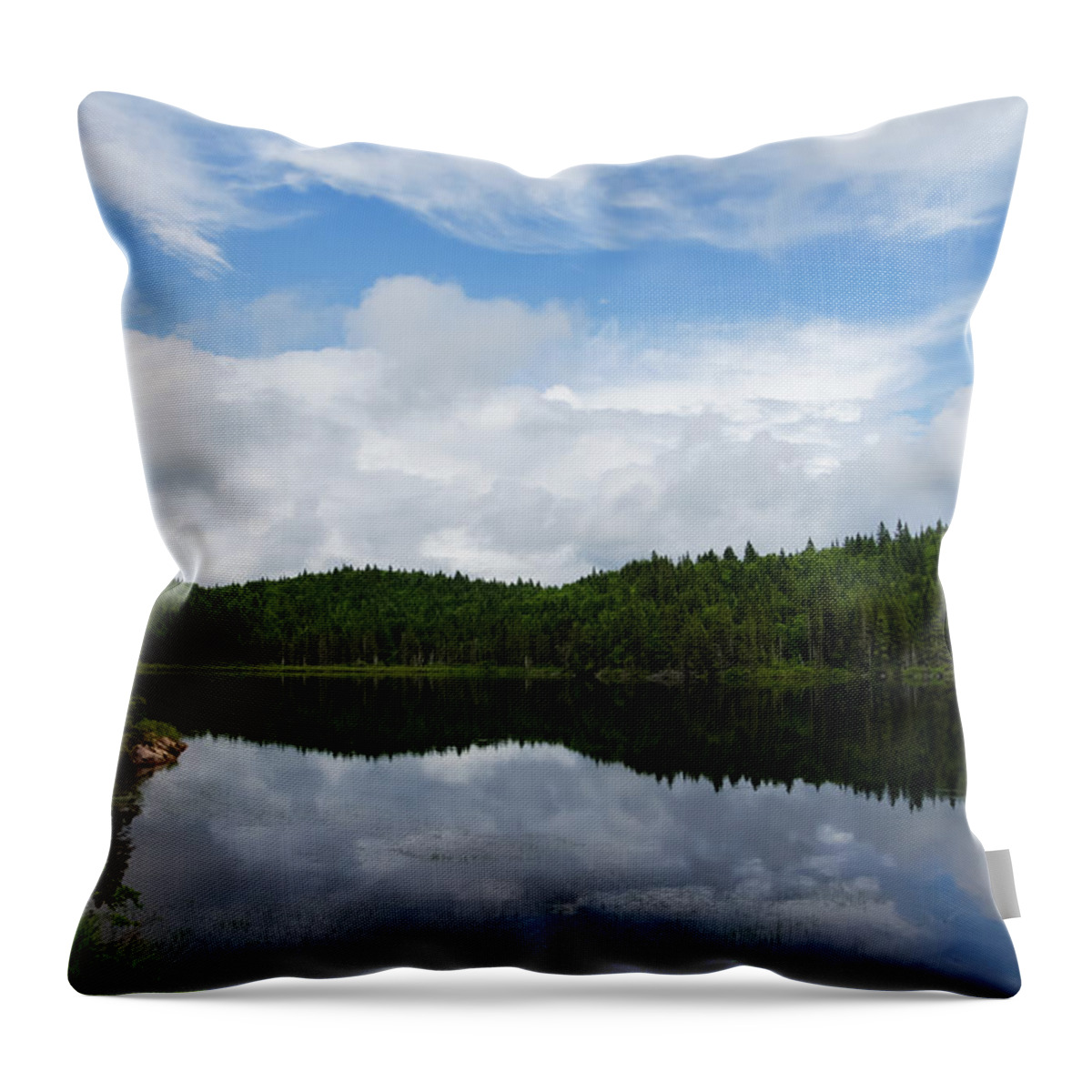 Calm Lake Throw Pillow featuring the photograph Calm Lake - Turbulent Sky by Georgia Mizuleva