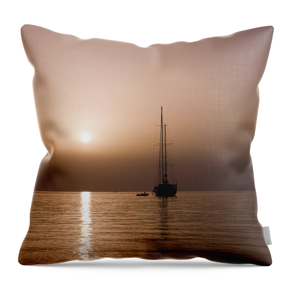 Mykonos Throw Pillow featuring the photograph Calm Sea and Quiet Voyage by Brenda Kean