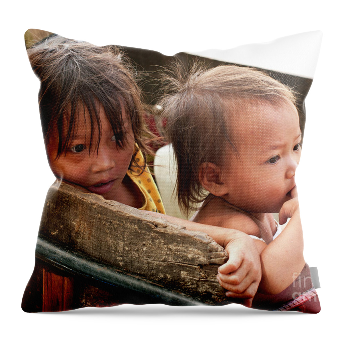 Cambodia Throw Pillow featuring the photograph Cambodian Children 03 by Rick Piper Photography