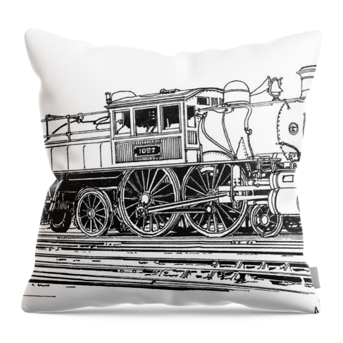 Camelback Locomotives Throw Pillow featuring the drawing Camelback Engine Number 1027 by Ira Shander