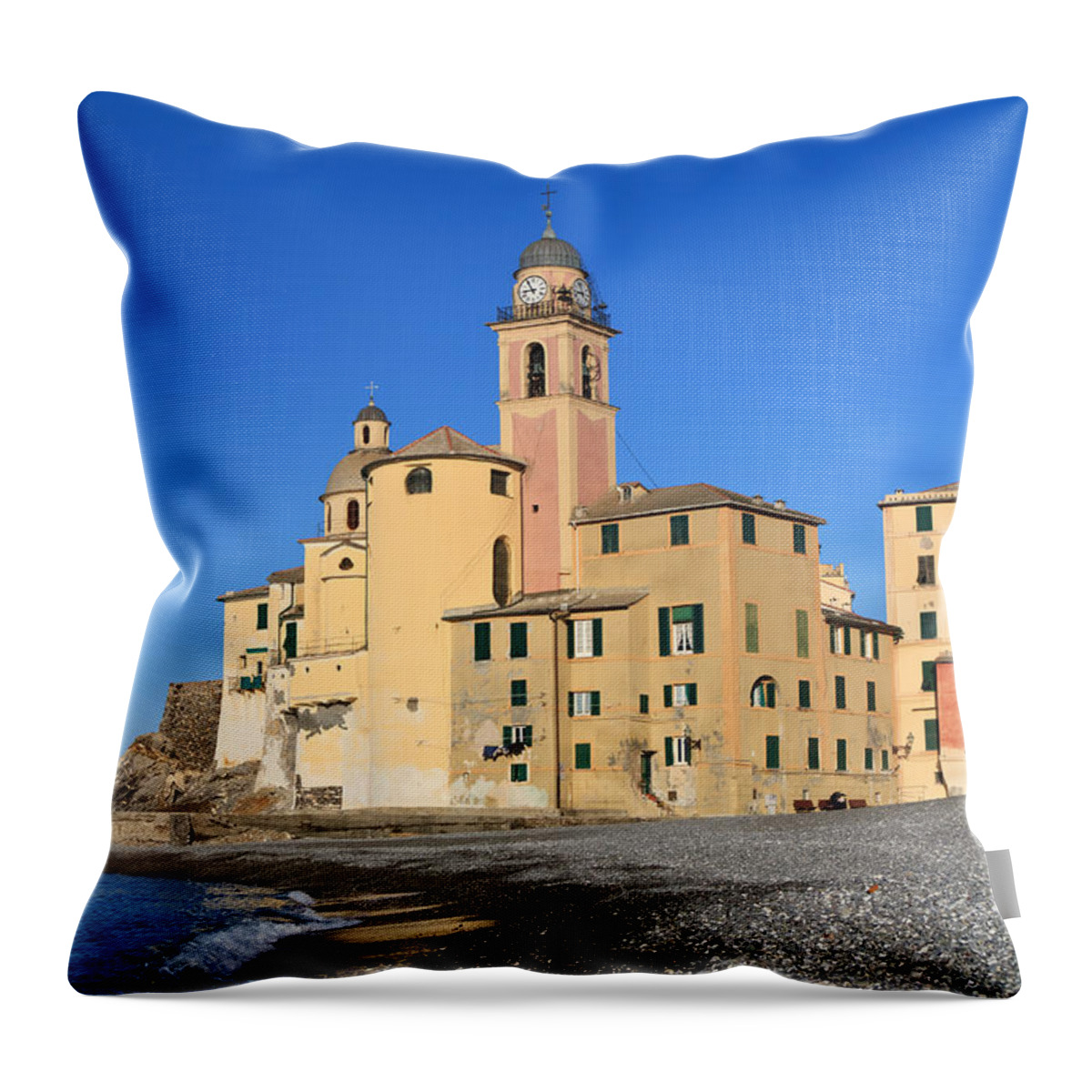 Ancient Throw Pillow featuring the photograph Camogli seaside and church by Antonio Scarpi