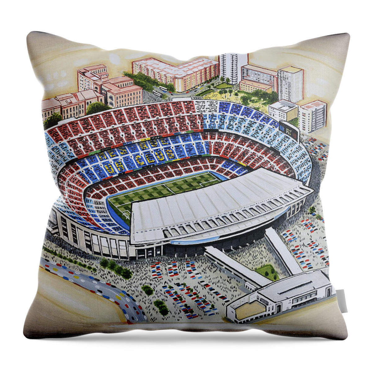 Art Throw Pillow featuring the painting Camp Nou - Barcelona FC by D J Rogers