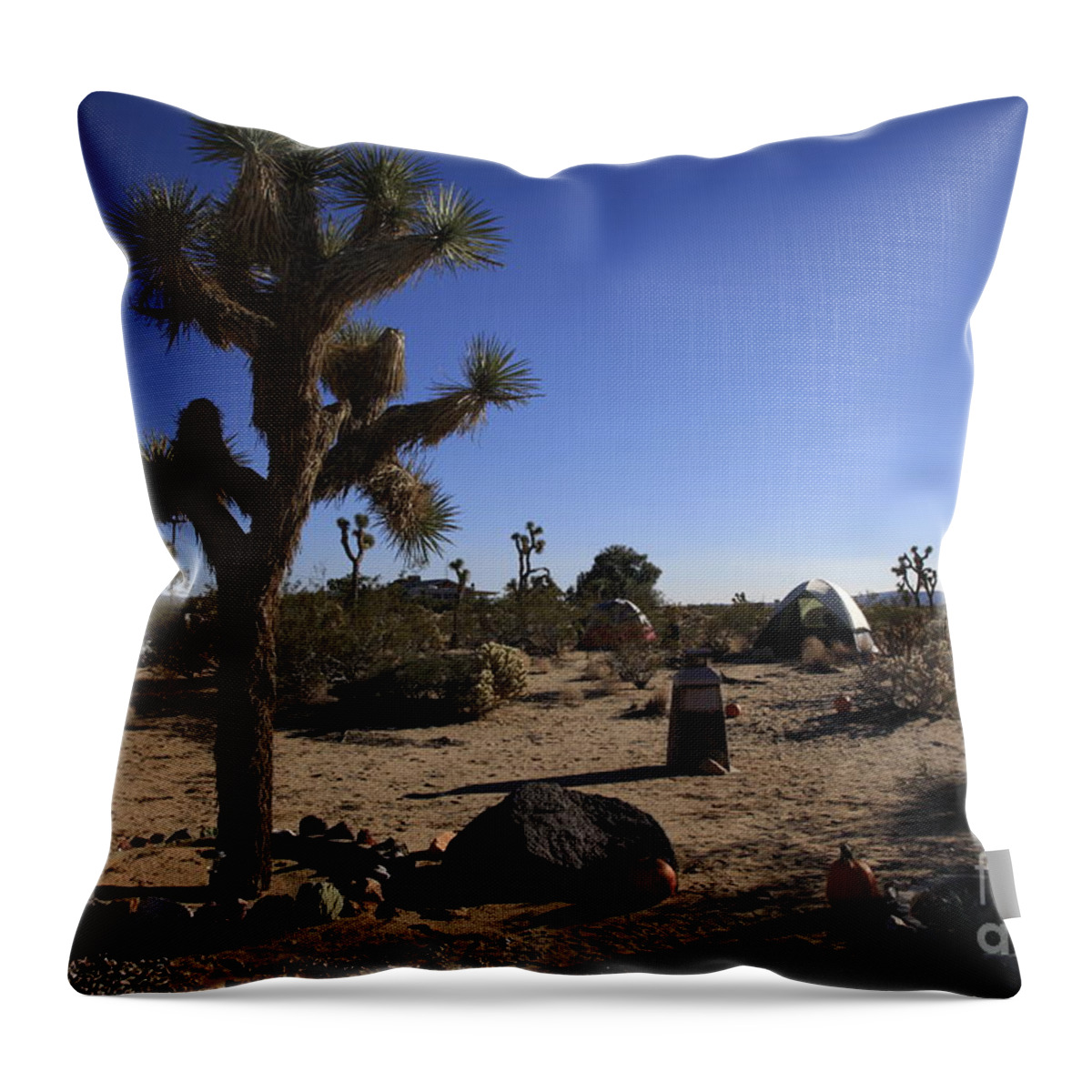 Desert Throw Pillow featuring the photograph Camping in the desert by Nina Prommer
