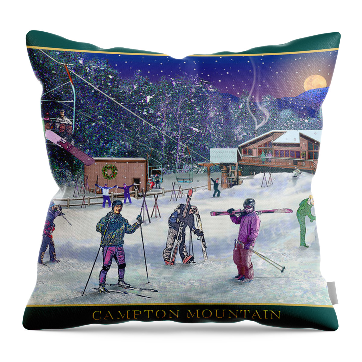 Ski Throw Pillow featuring the digital art Campton Mountain Ski Area by Nancy Griswold