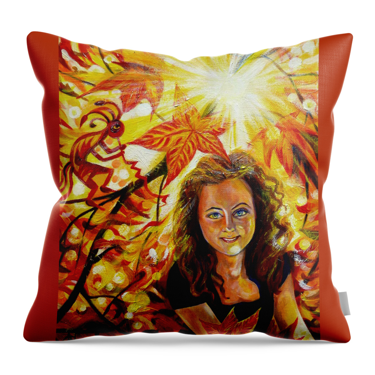 Kokopelli Throw Pillow featuring the painting Canadian Autumn by Anna Duyunova