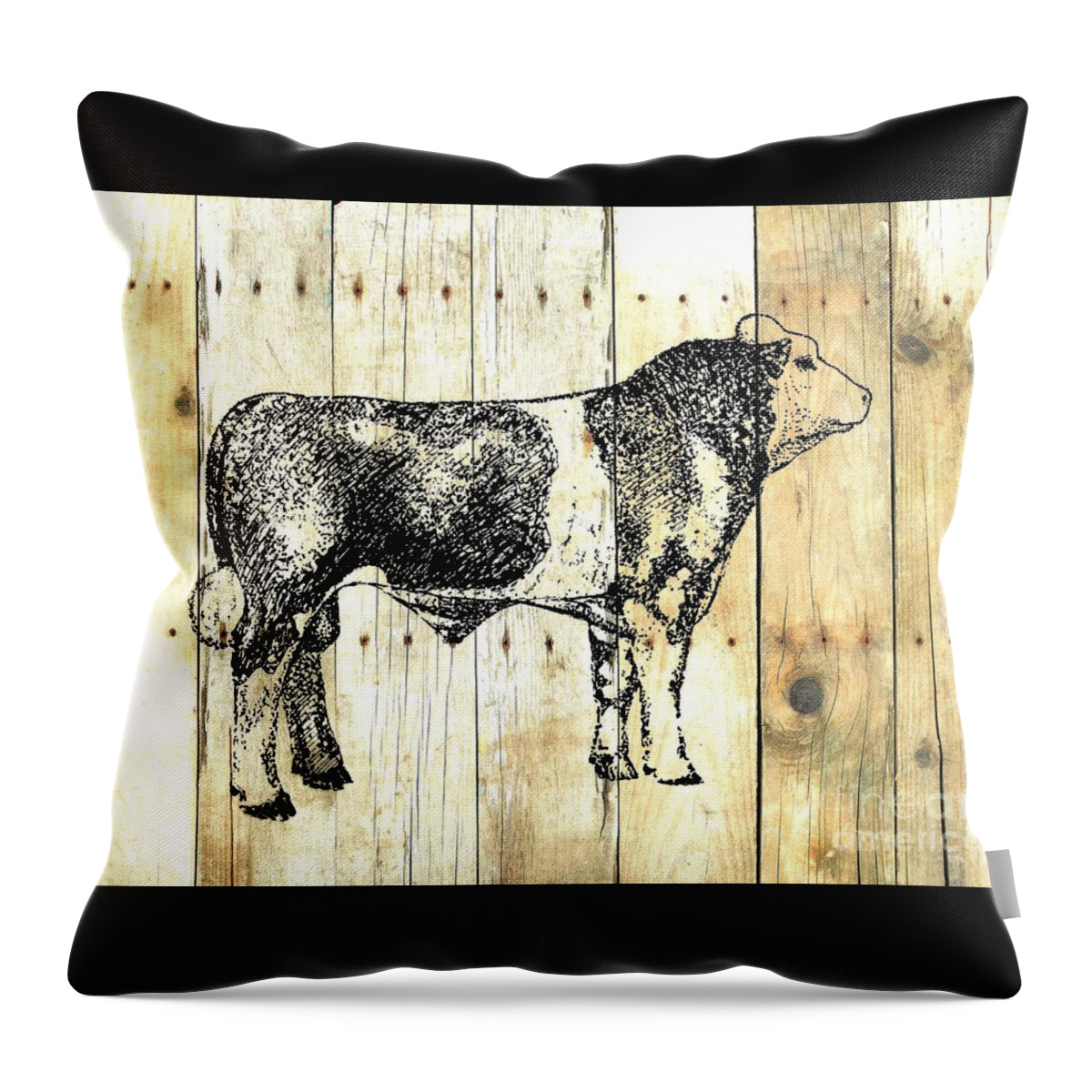 French Simmental Throw Pillow featuring the drawing Canadian Champion 9 by Larry Campbell