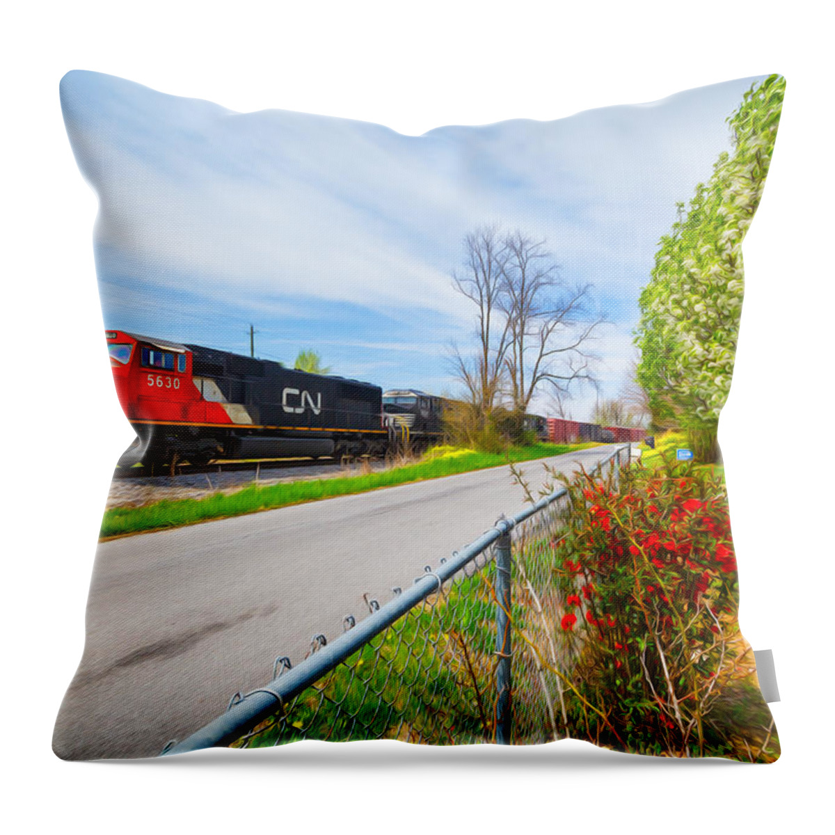 Canadian National Throw Pillow featuring the photograph Canadian National in the Spring Oil Painting Style by Greg Booher