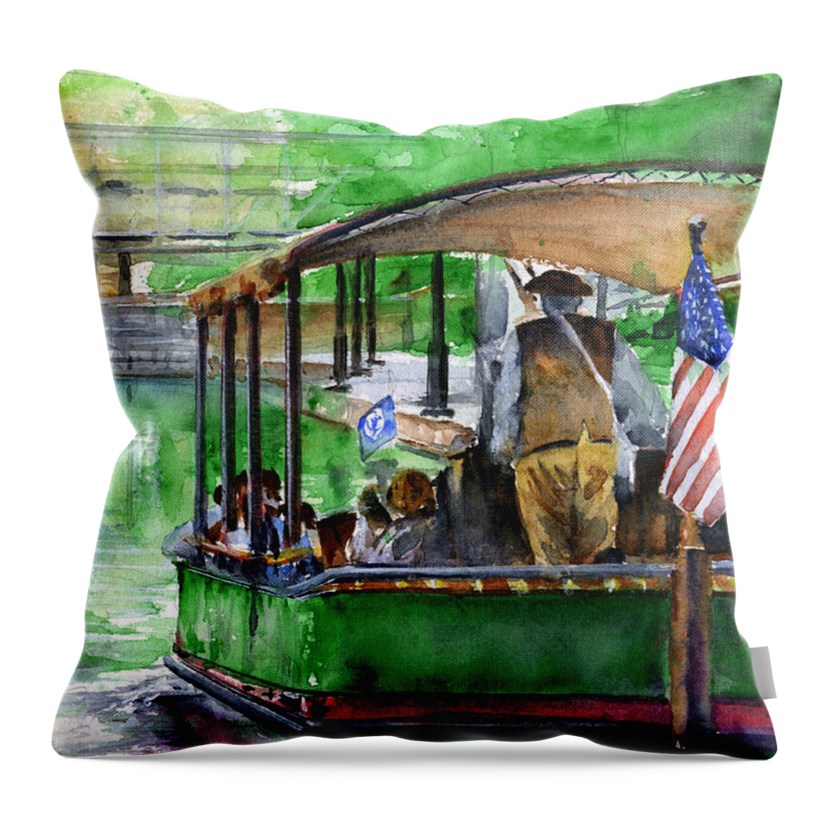 Canal Throw Pillow featuring the painting Canal Boat in Richmond by John D Benson