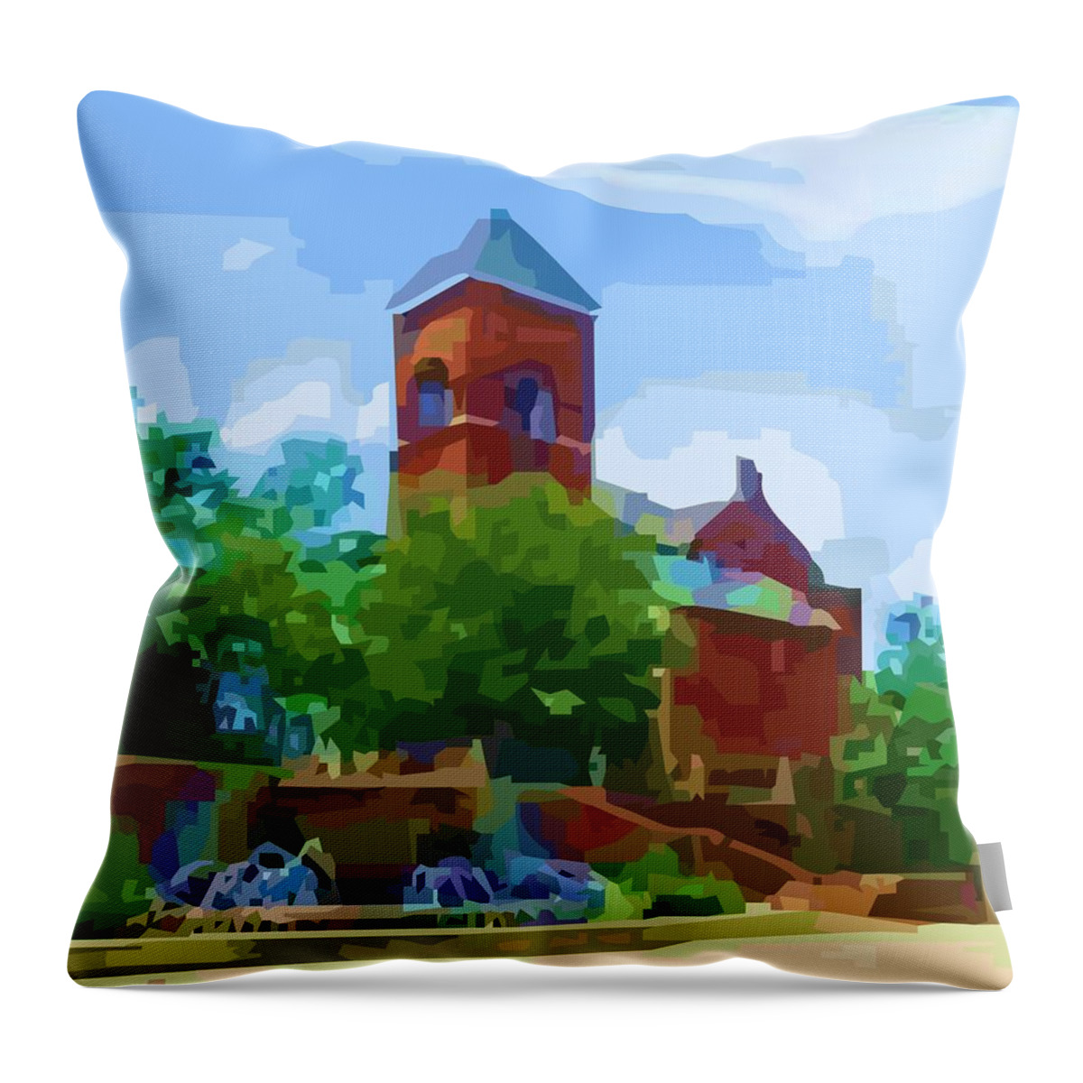Museu Throw Pillow featuring the digital art Canal church by P Dwain Morris