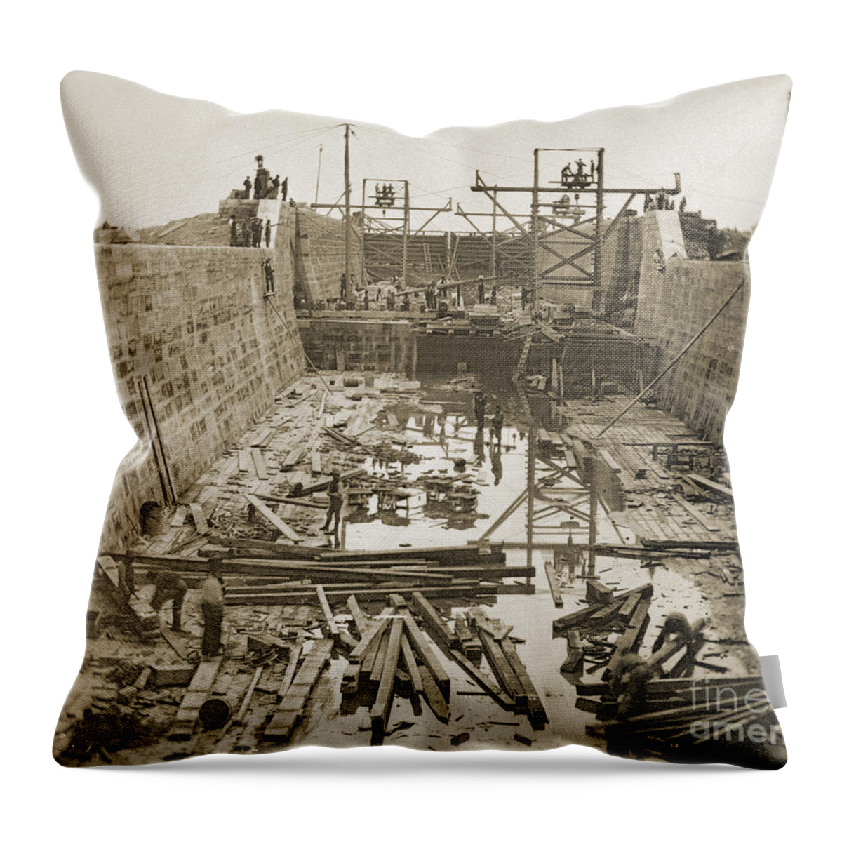 Engineering Throw Pillow featuring the photograph Canal Lock Under Construction, 1849 by Getty Research Institute