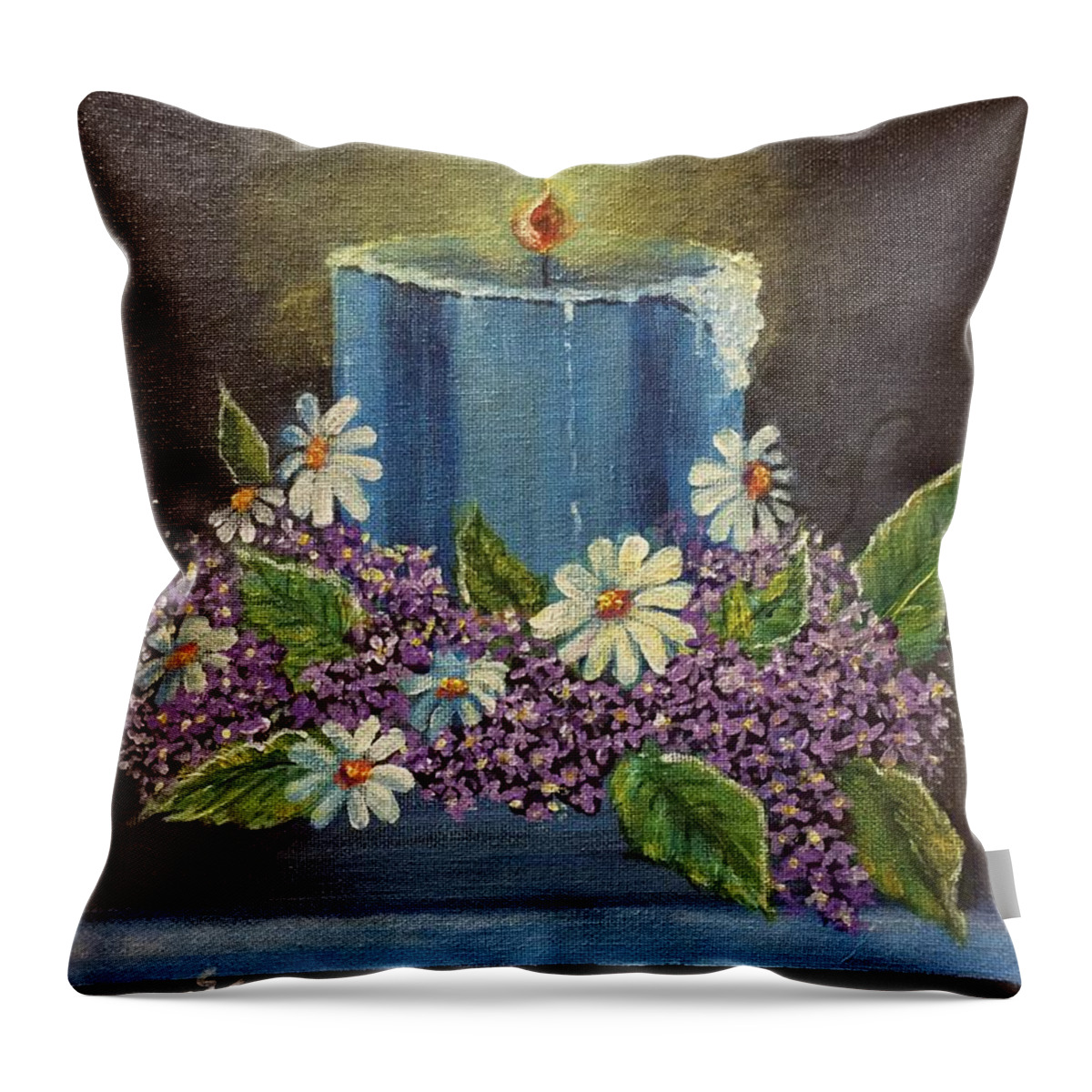 Still Life Throw Pillow featuring the painting Candle Glow Floral by Ronnie Egerton