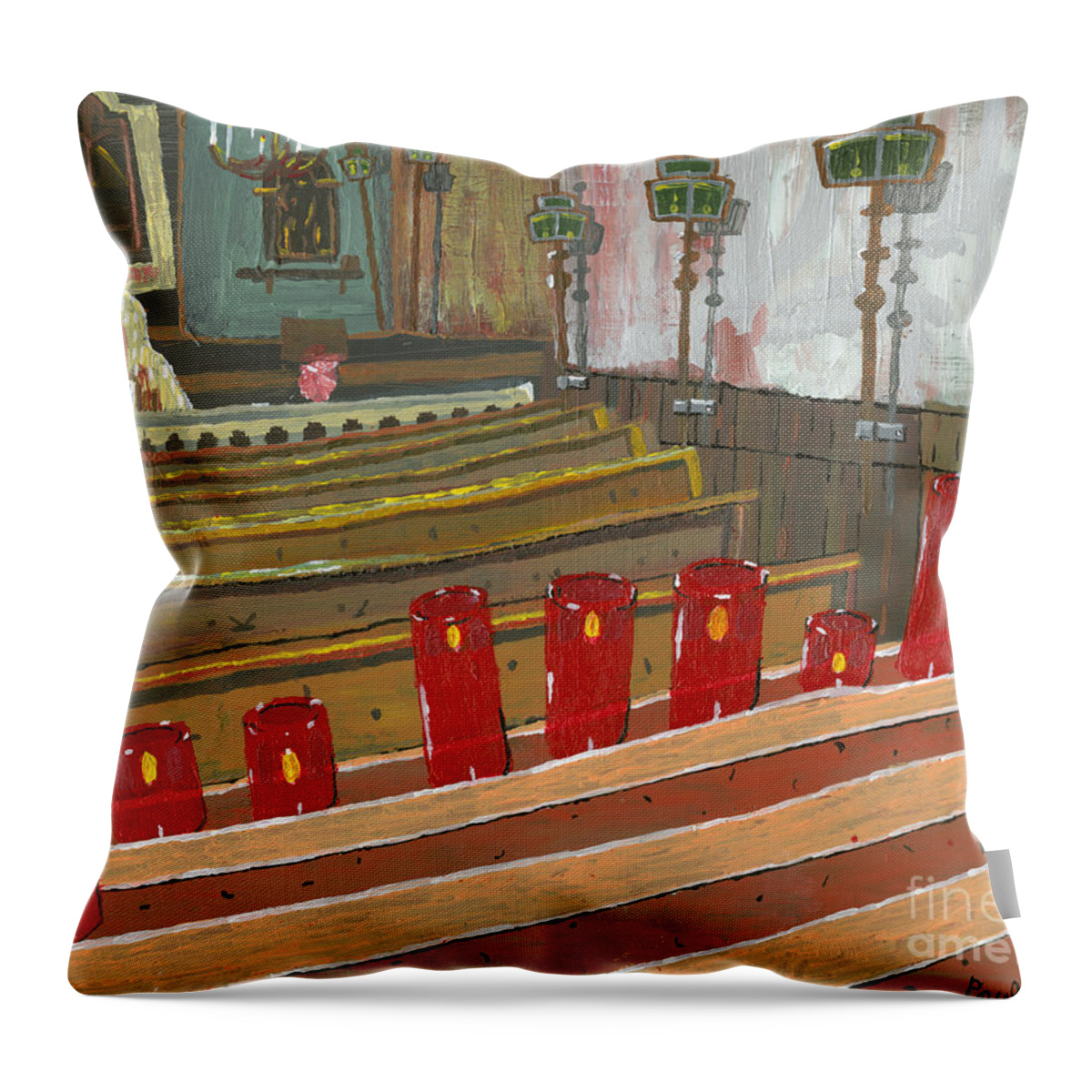 Candles Throw Pillow featuring the painting Candles in Cinque Terra by Paul Fields