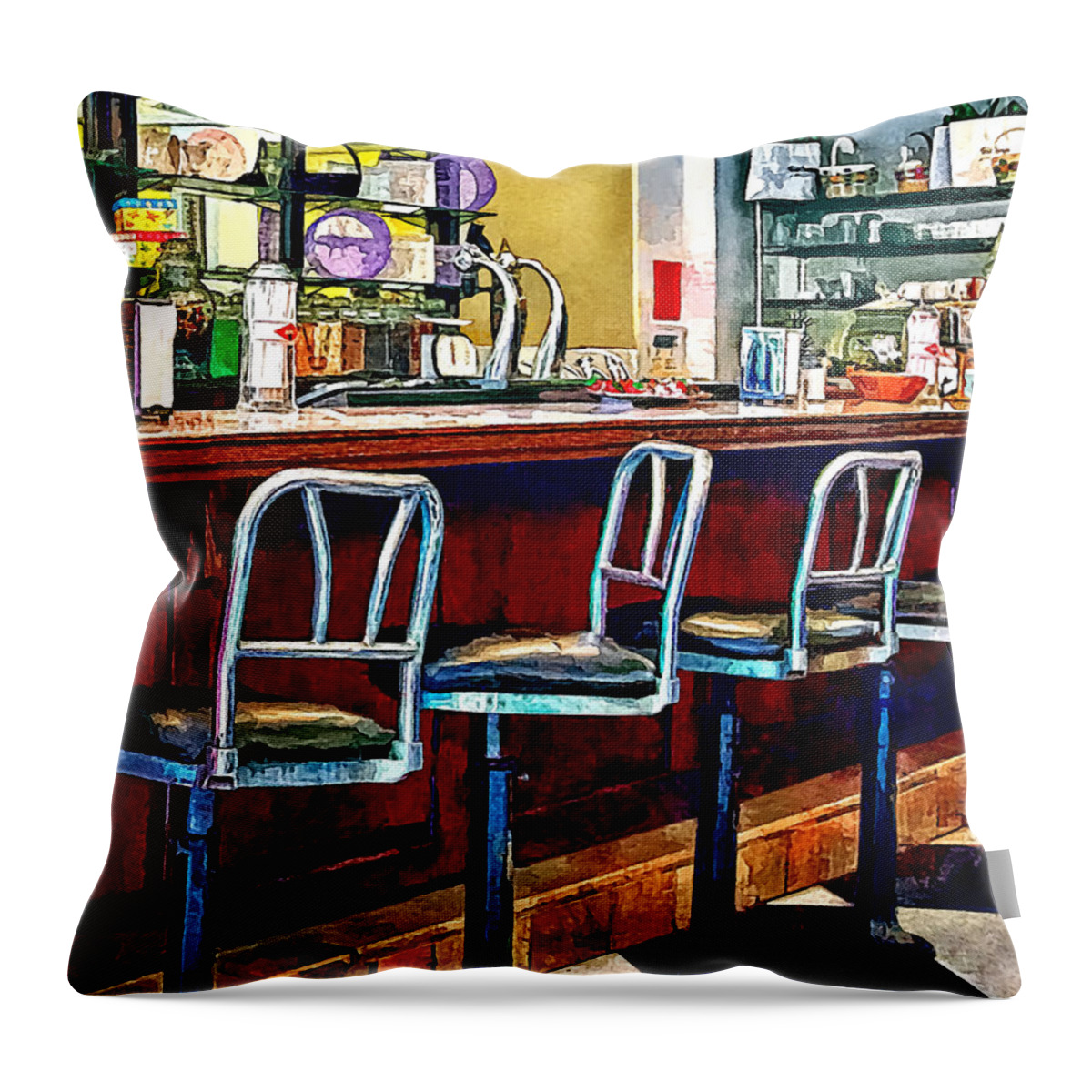 Candy Store Throw Pillow featuring the photograph Candy Store With Soda Fountain by Susan Savad