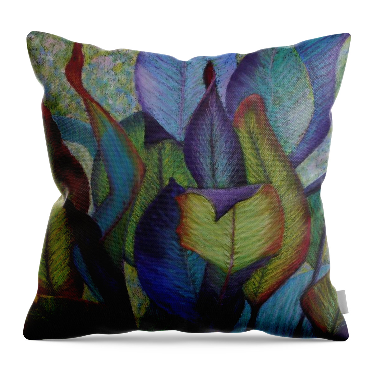 Blue Throw Pillow featuring the painting Cannas by Lynda Evans