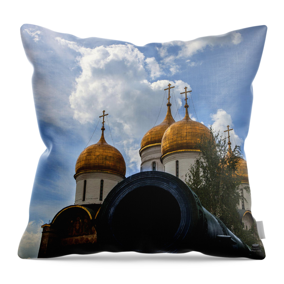 Cannon Throw Pillow featuring the photograph Cannon and Cathedral - Russia by Madeline Ellis