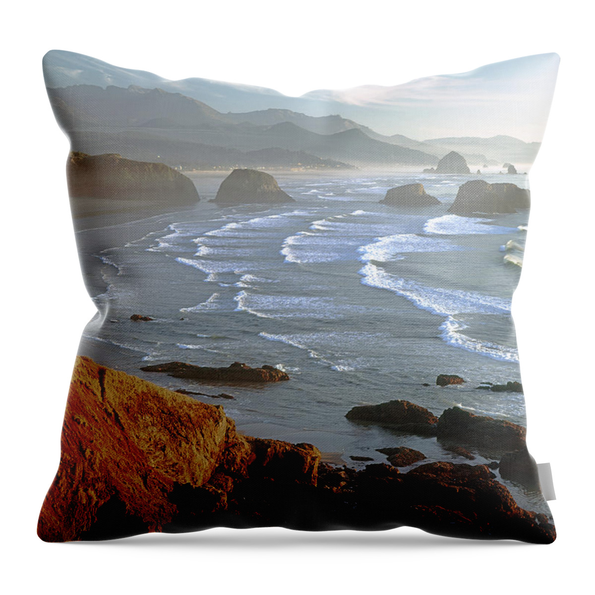 Cannon Beach Throw Pillow featuring the photograph Cannon beach at Sunset - V by Ed Cooper Photography