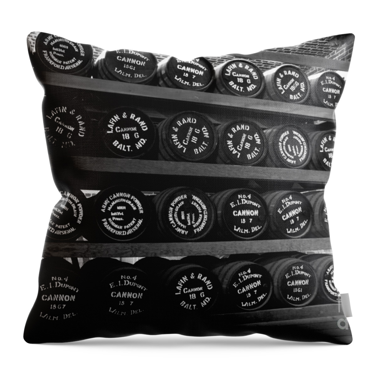 Cannon Powder Throw Pillow featuring the photograph Cannon Powder BW by Suzanne Luft
