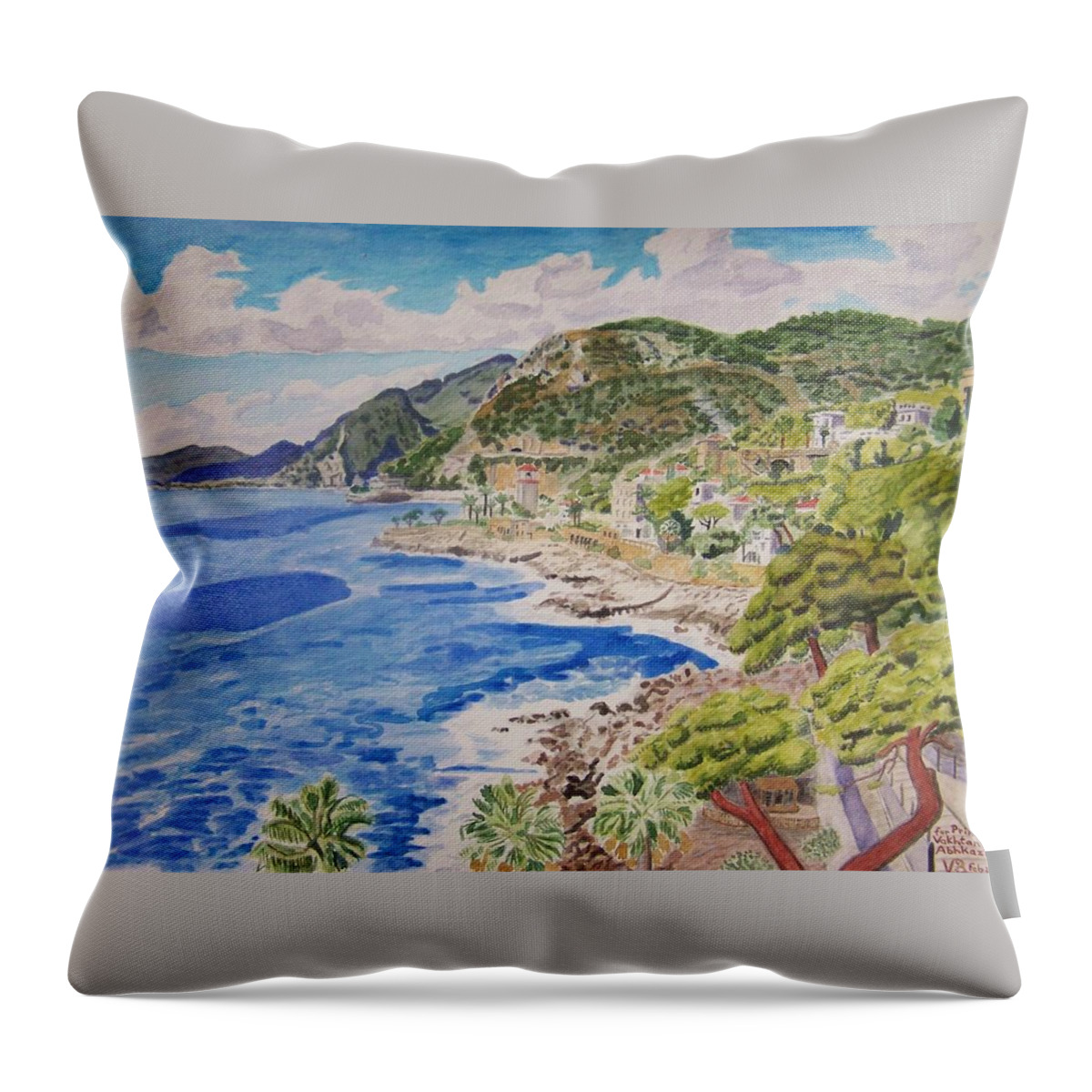 Cap D'ail Throw Pillow featuring the painting Cap d'Ail for Prince Abkhazi by Vera Smith