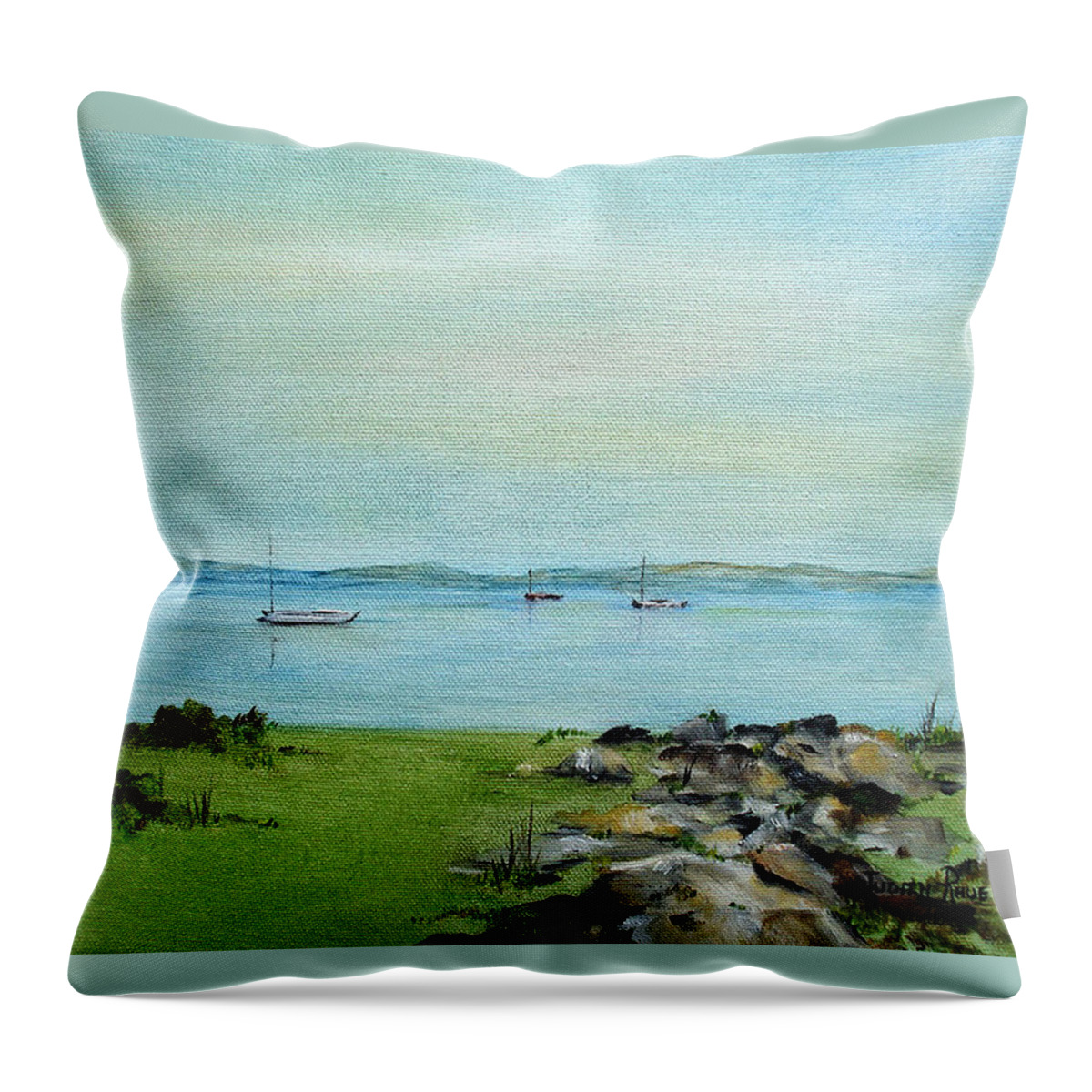 Cape Cod Throw Pillow featuring the painting Cape Cod Boats by Judith Rhue