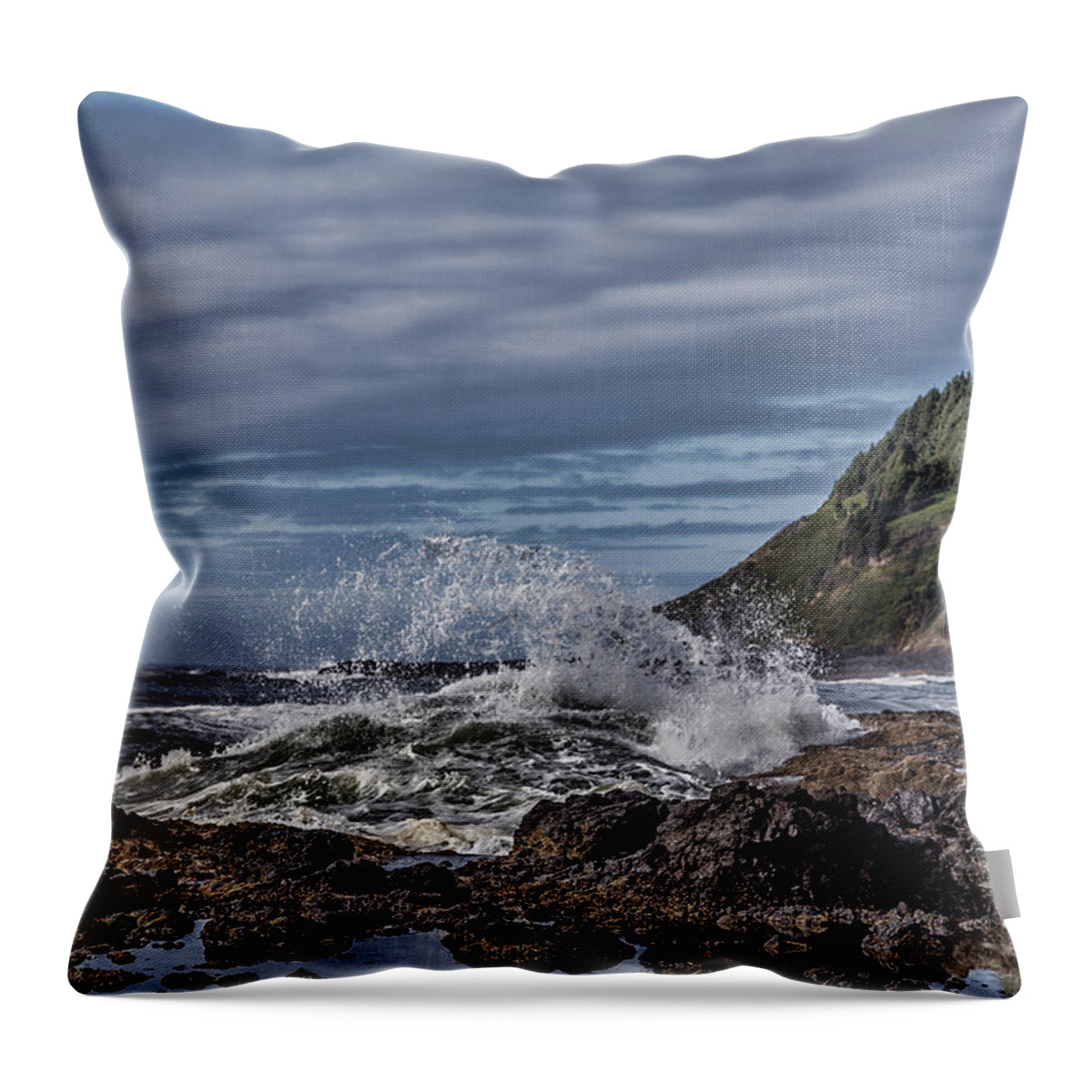 Cape Perpetua Waves Throw Pillow featuring the photograph Cape Perpetua Waves by Wes and Dotty Weber