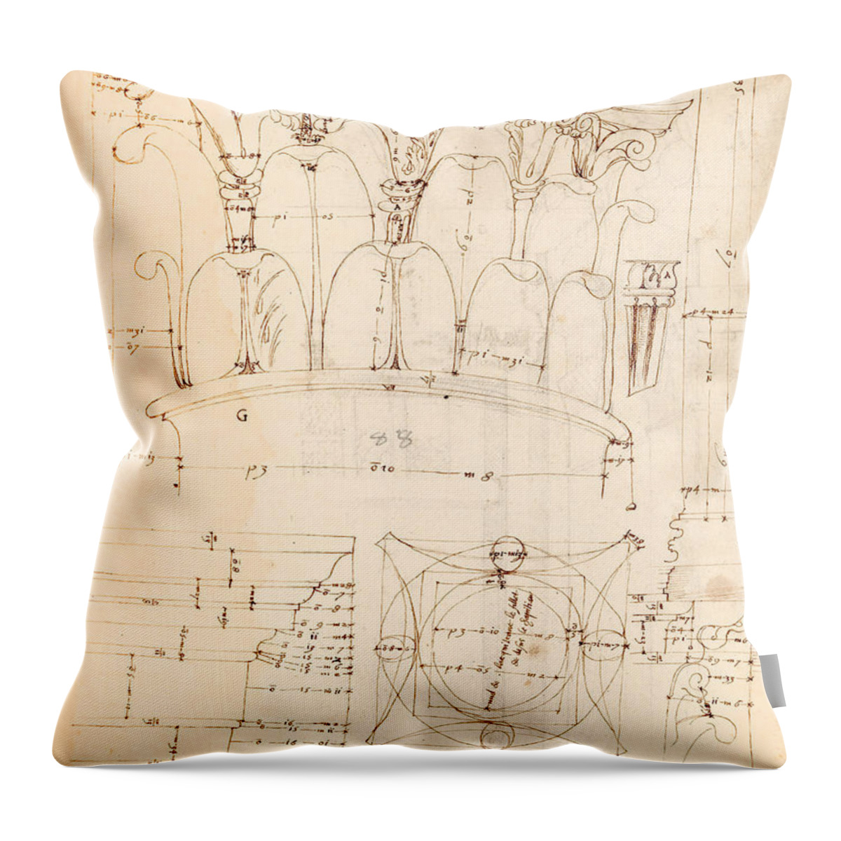 Capital Detail Drawing Throw Pillow featuring the drawing Capital Detail Drawing by Jon Neidert