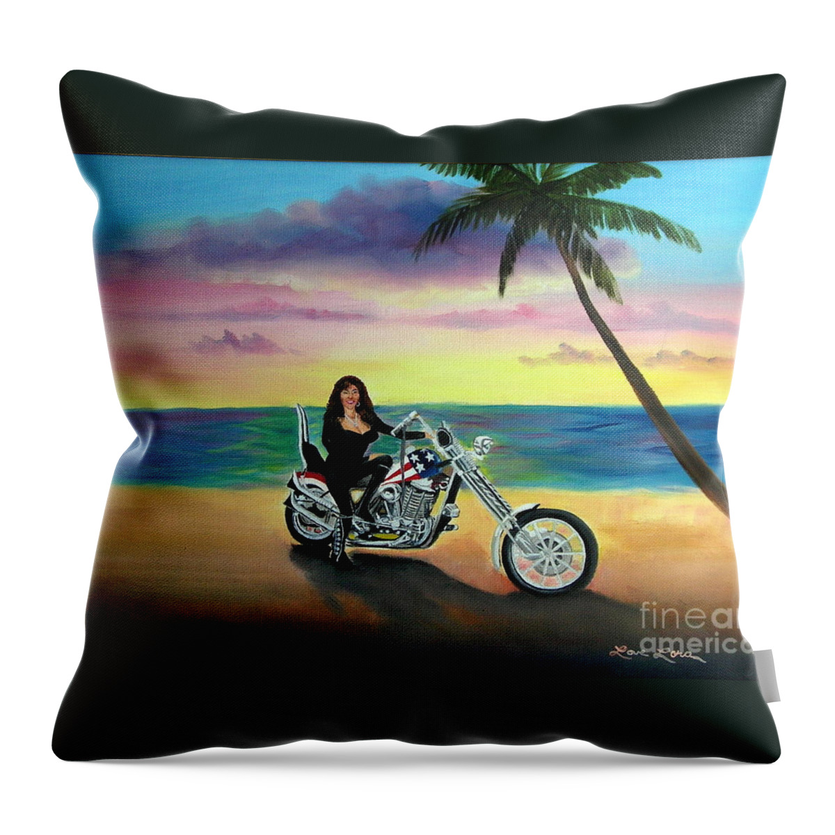 Harley Davidson Throw Pillow featuring the painting Captain America by Lora Duguay