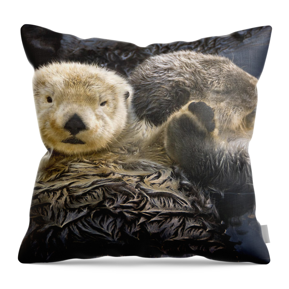 Daytime Throw Pillow featuring the photograph Captive Two Sea Otters Holding Paws At by Tom Soucek