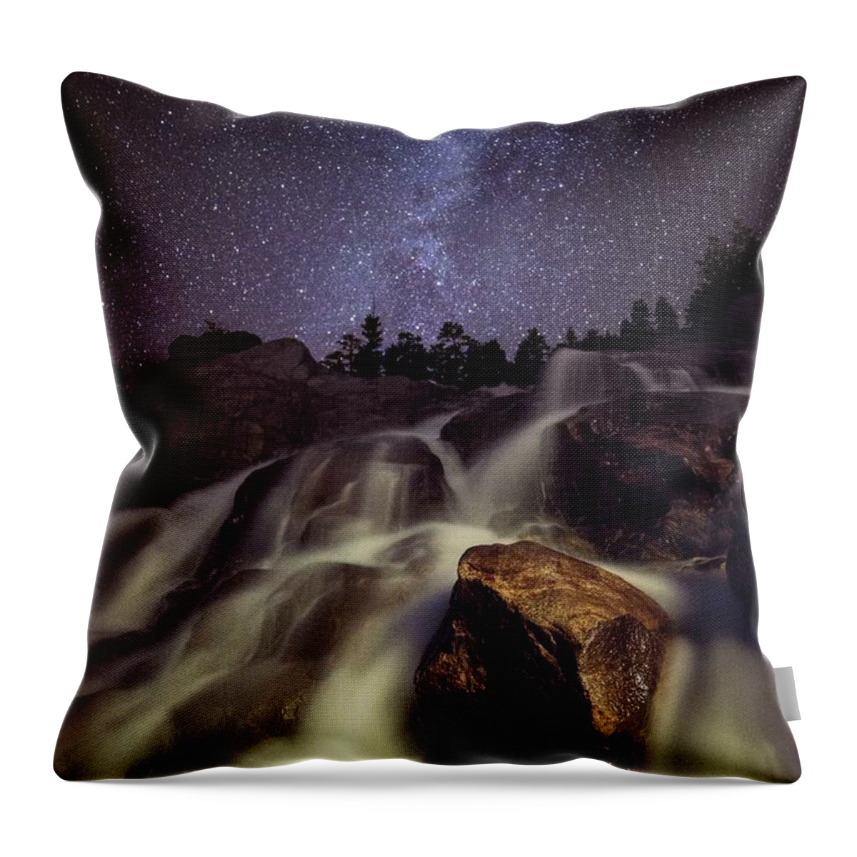 Tranquility Throw Pillow featuring the photograph Capturing A Starry Night Waterfall In by Mike Berenson / Colorado Captures