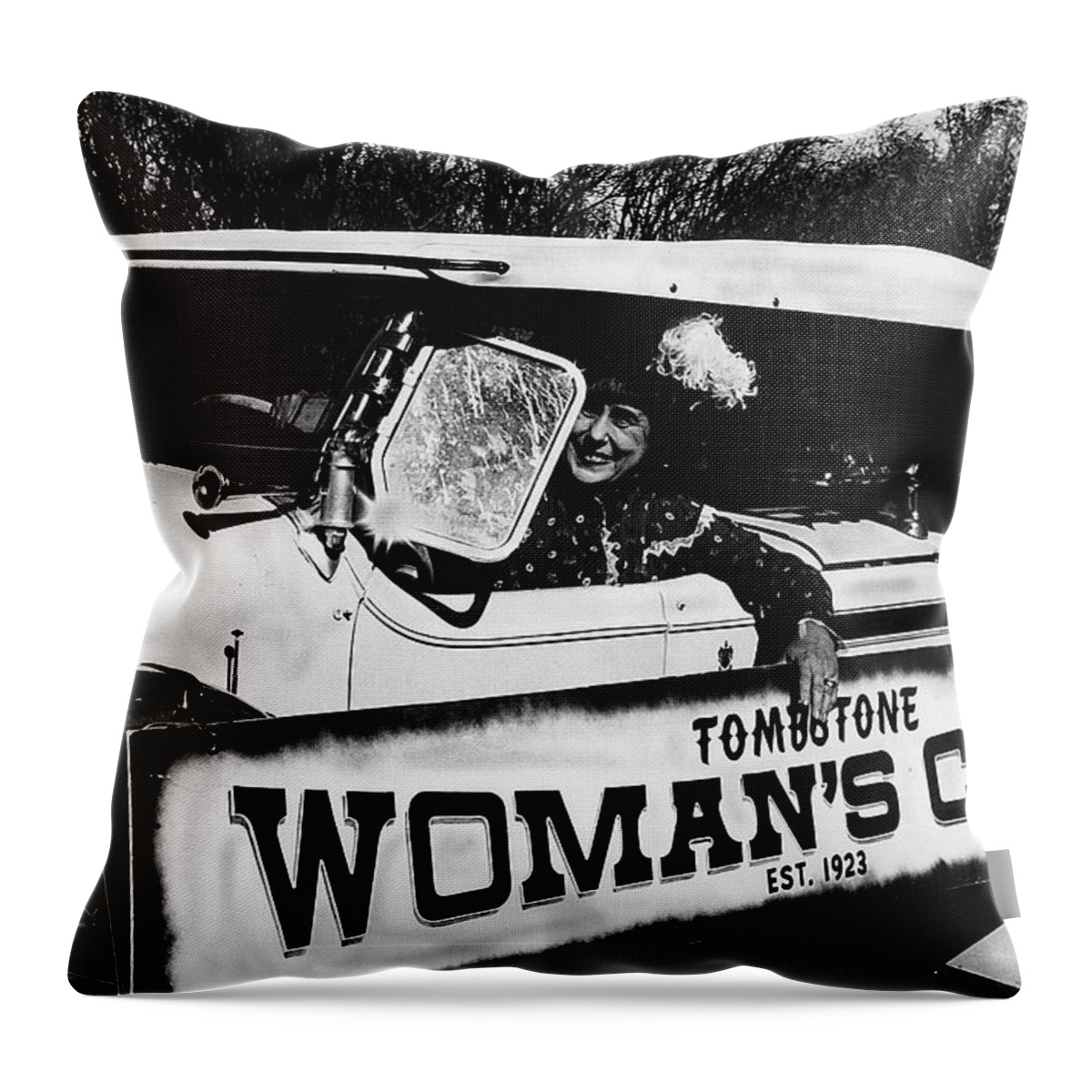 Car And Driver In Helldorado Days Parade In Tombstone Arizona 1967 Throw Pillow featuring the photograph Car and driver in Helldorado Days parade in Tombstone Arizona 1967 by David Lee Guss