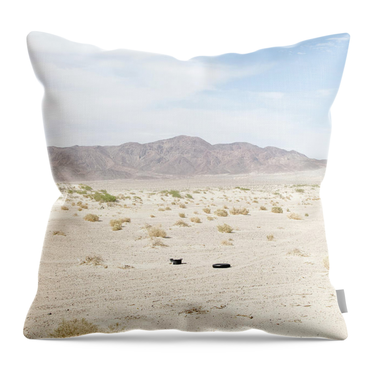 Scenics Throw Pillow featuring the photograph Car Tire In Desert by Peter Starman