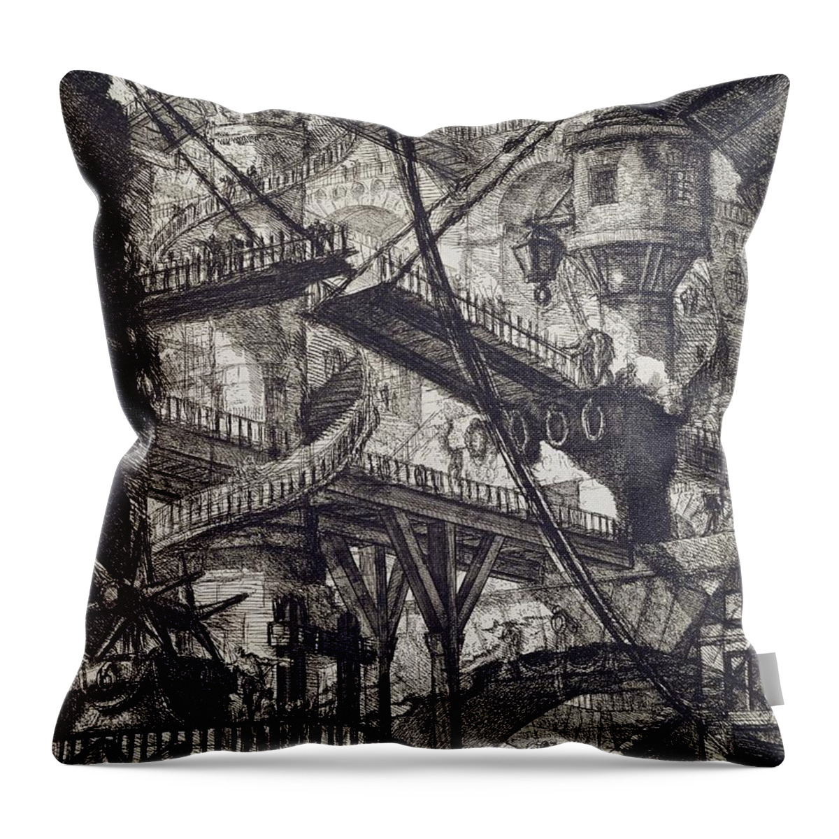 Prison Throw Pillow featuring the drawing Carceri VII by Giovanni Battista Piranesi