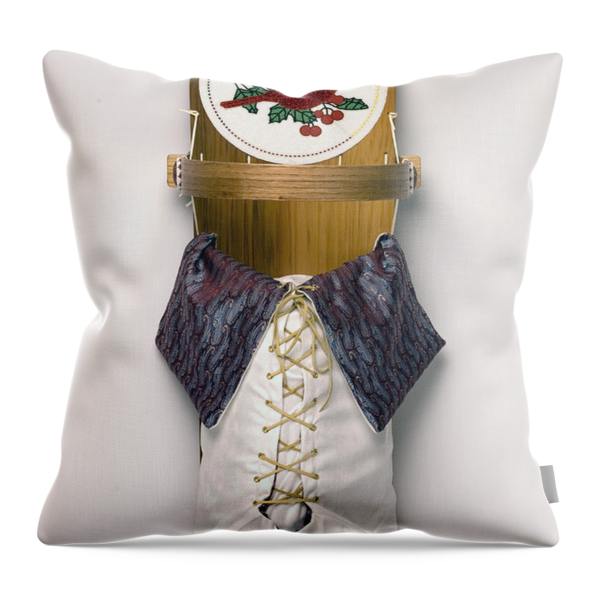 Cradleboard Throw Pillow featuring the mixed media Cardinal Cradleboard by Douglas Limon