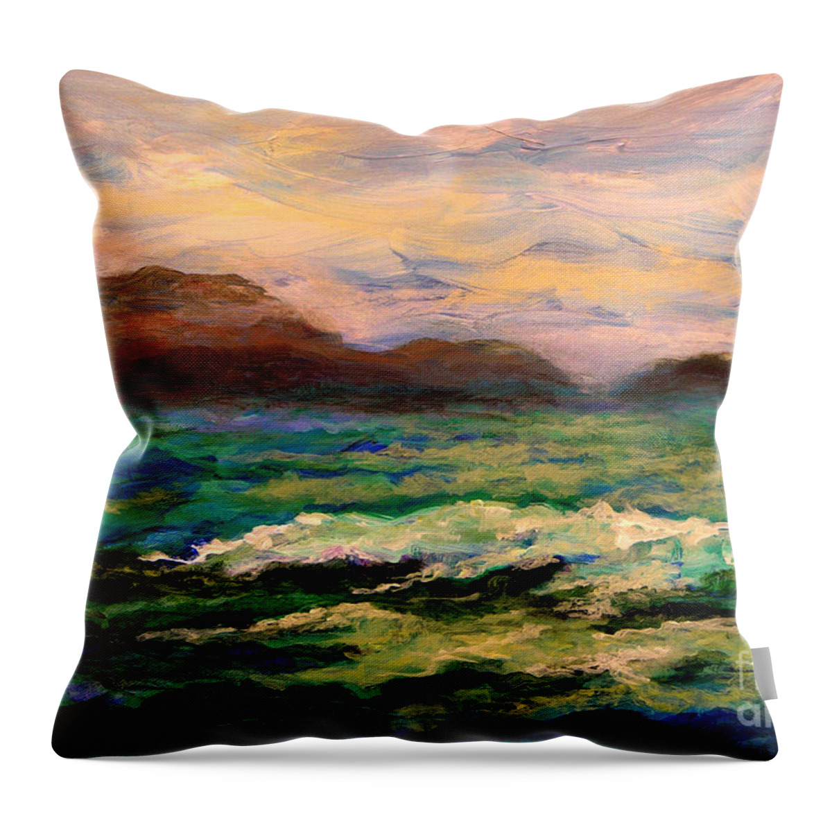 Fine Art Throw Pillow featuring the painting Islands and wave by Julianne Felton