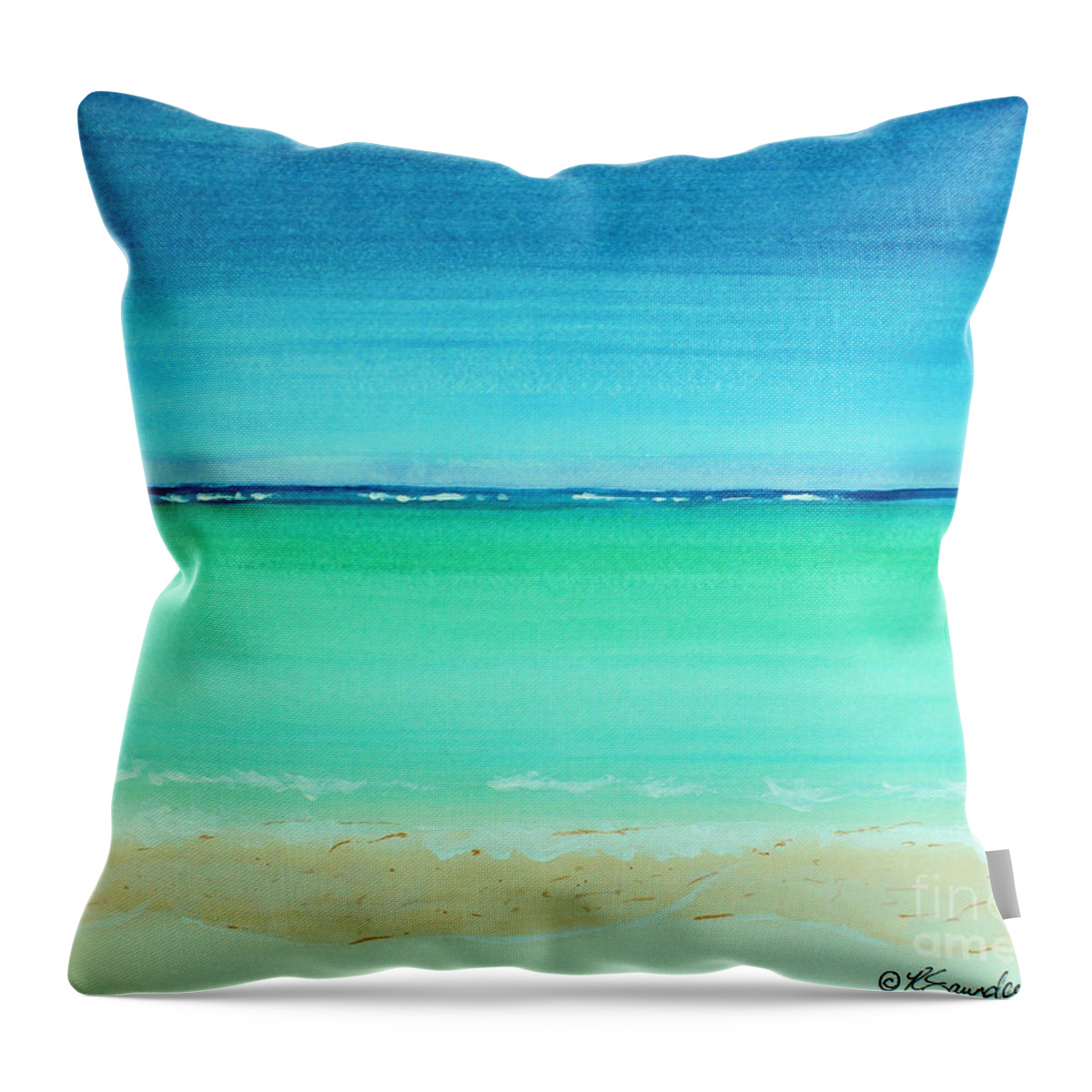 Beach Throw Pillow featuring the painting Caribbean Ocean Turquoise Waters Abstract by Robyn Saunders