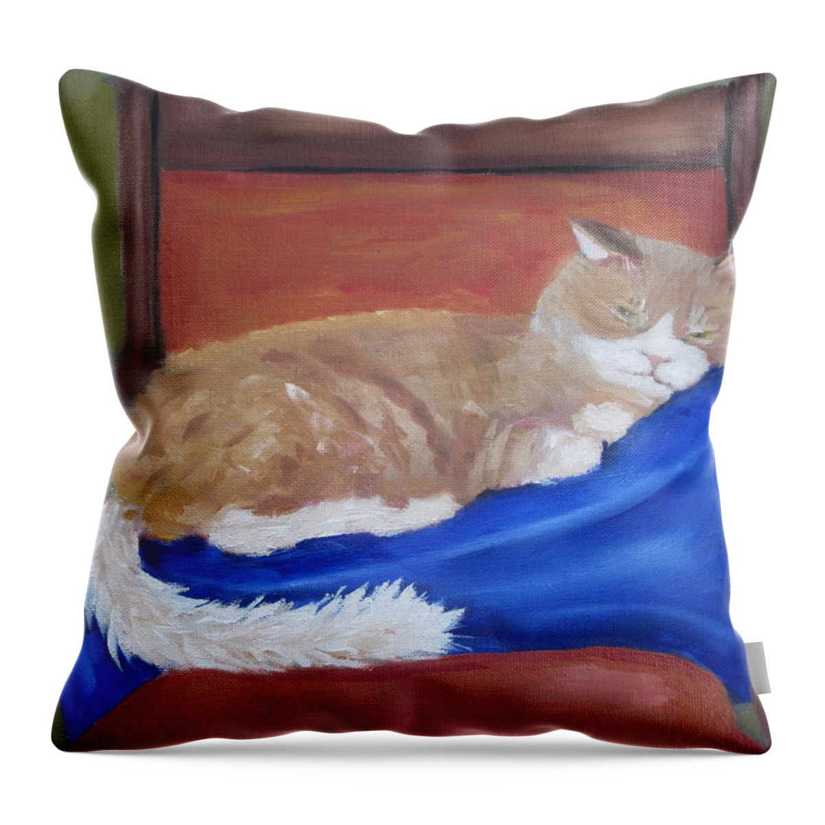 Cat Throw Pillow featuring the painting Carmellow the mellow by Patricia Cleasby
