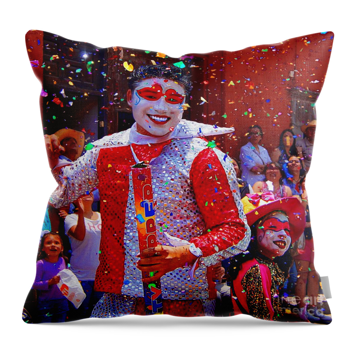 John+kolenberg Throw Pillow featuring the photograph Carnival Man At The Day Of The Crazies Parade by John Kolenberg