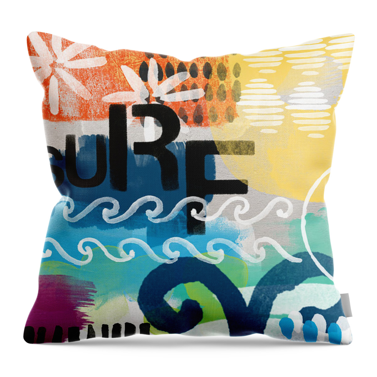 Surf Throw Pillow featuring the painting Carousel #7 SURF - contemporary abstract art by Linda Woods