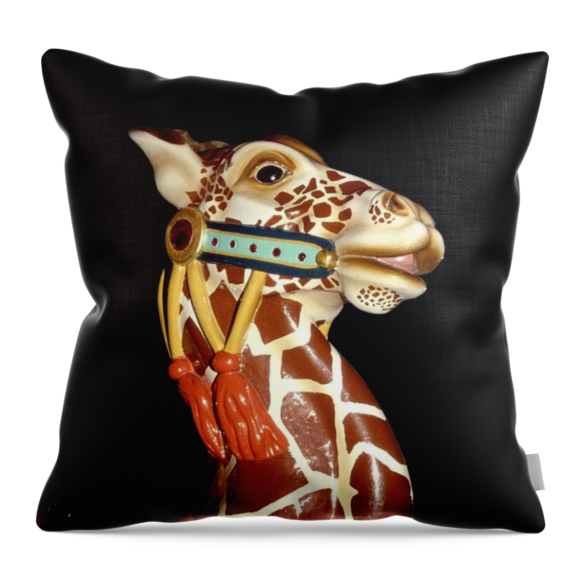 Carousel Throw Pillow featuring the photograph carousel animals prints - Carousel Giraffe by Sharon Hudson