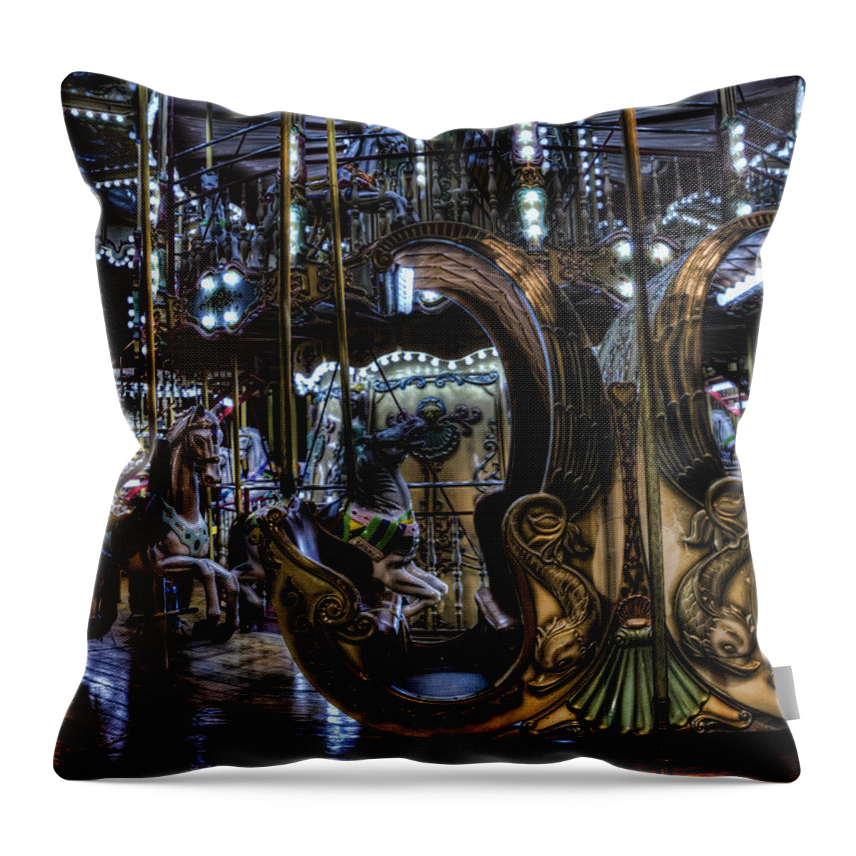 Arch Throw Pillow featuring the photograph Carousel at Night by Evie Carrier