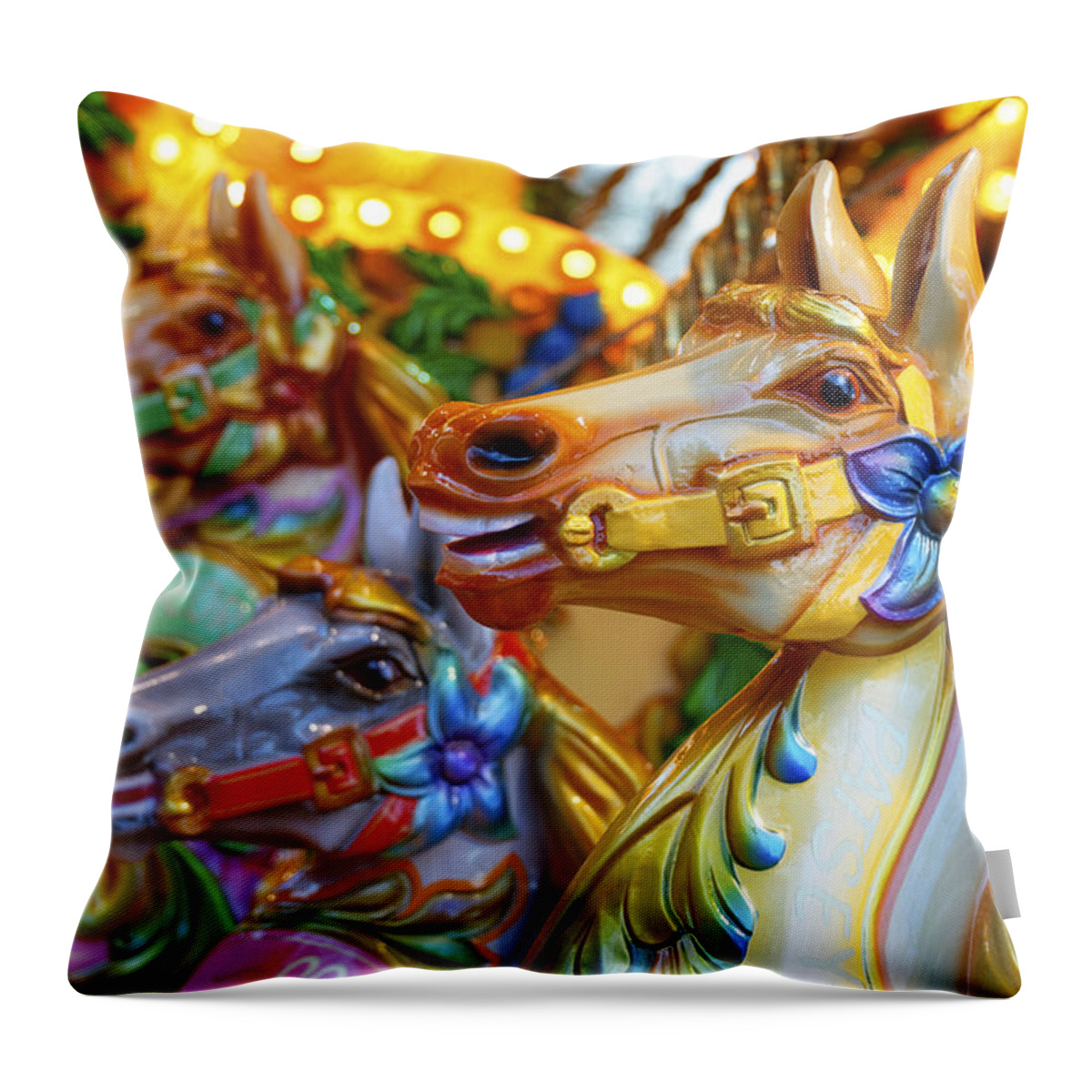 Carousel Throw Pillow featuring the photograph Carousel horses by Dutourdumonde Photography