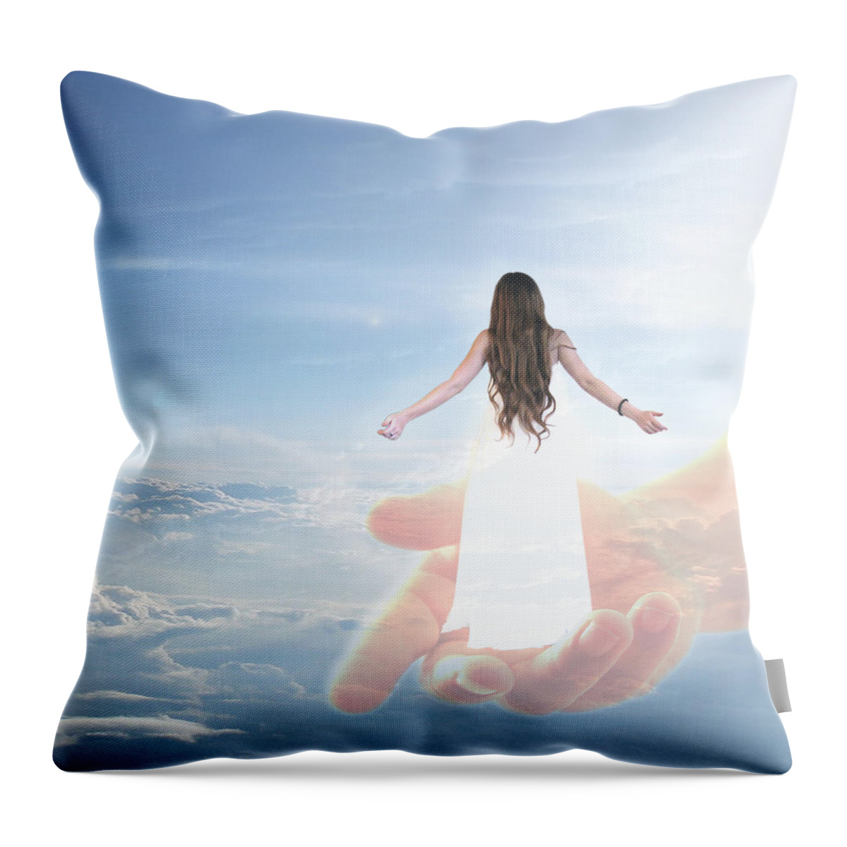Manipulation Throw Pillow featuring the digital art Carried By God's Hand by Ester McGuire